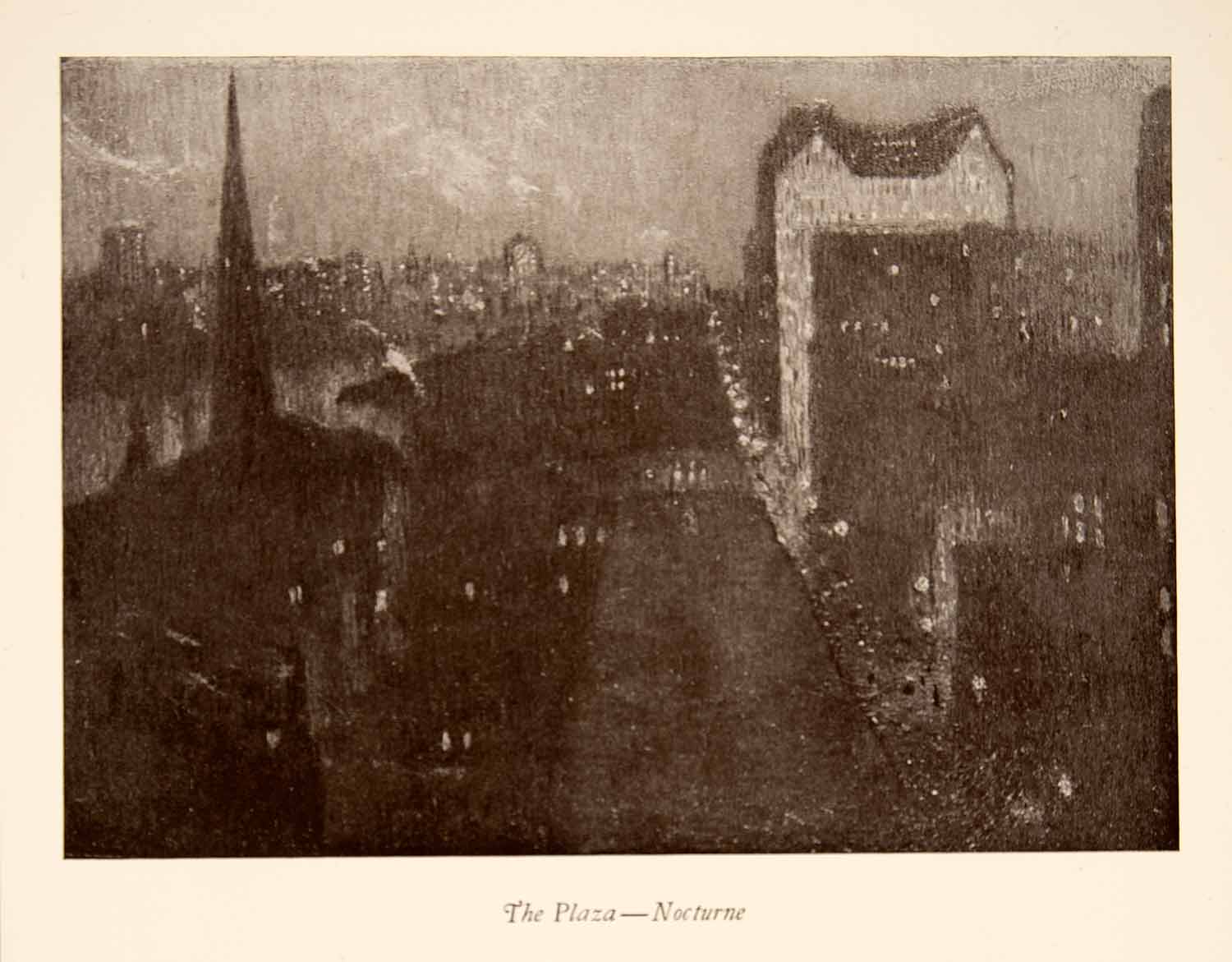 1922 Print Julian Alden Weir Plaza Nocturne Cityscape Night Impressionism XAT3