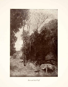 1922 Print Julian Alden Weir Pan Wolf Landscape Forest Tree Impressionism XAT3