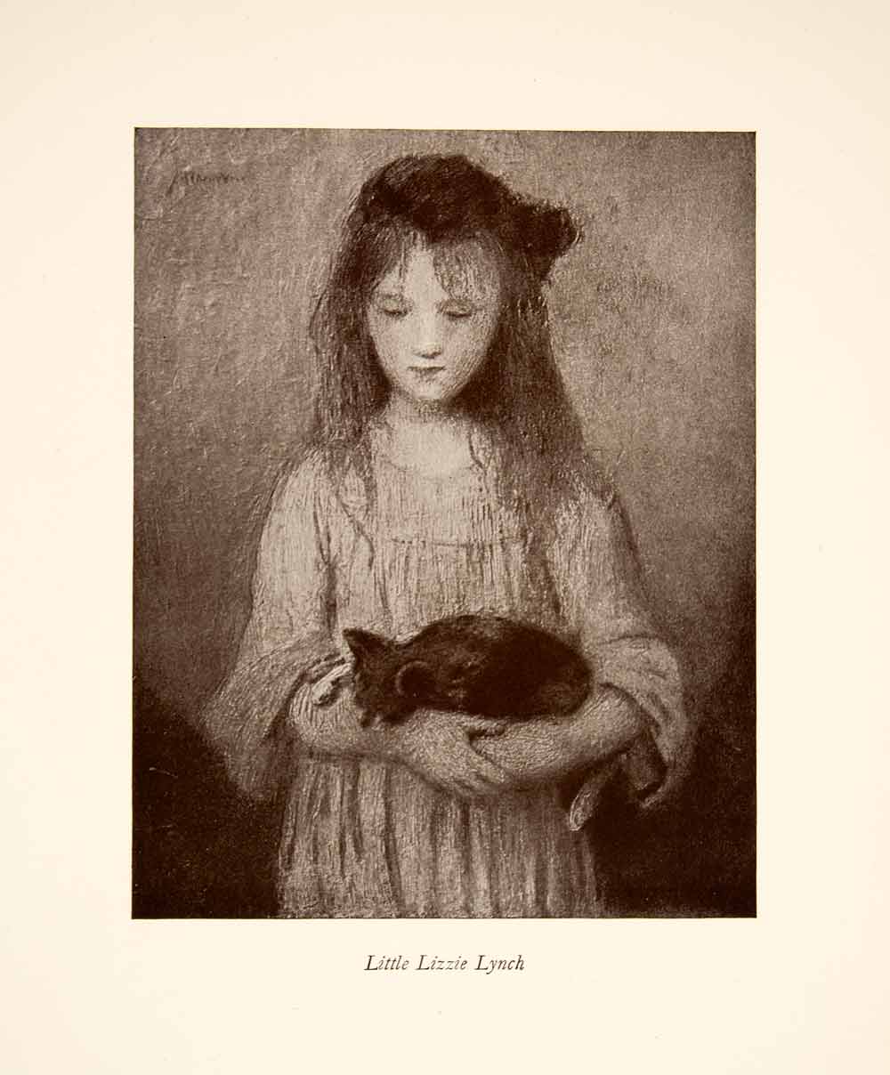 1922 Print Julian Alden Weir Little Lizzie Lynch Portrait Kitten XAT3