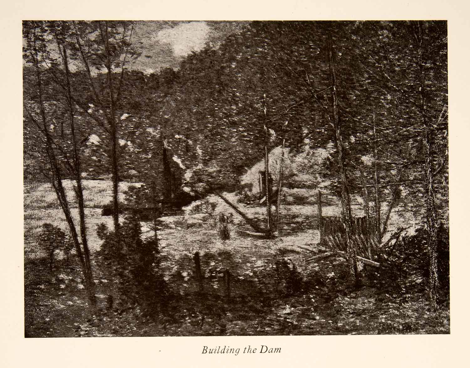 1922 Print Julian Alden Weir Building Dam Landscape Impressionism River XAT3