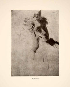 1922 Print Julian Alden Weir Reflection Portrait Contemplation XAT3