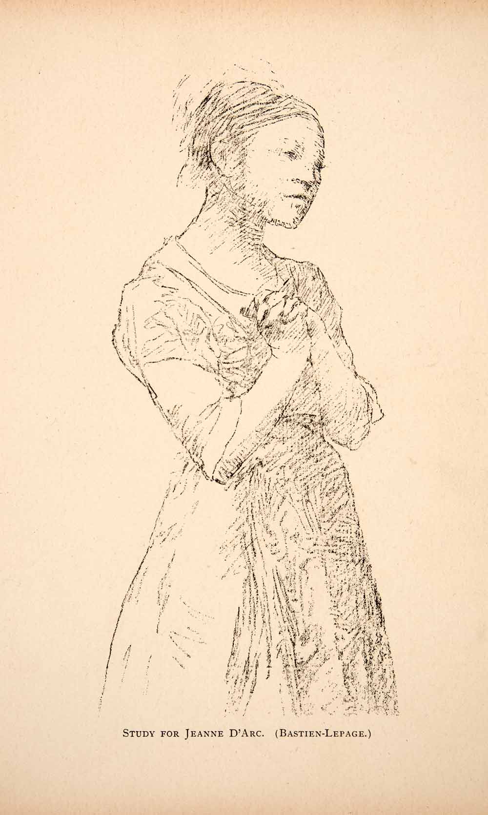 1883 Print Study Jeanne Arc Saint Joan Portrait Paris Dress Jules Bastien XAT4
