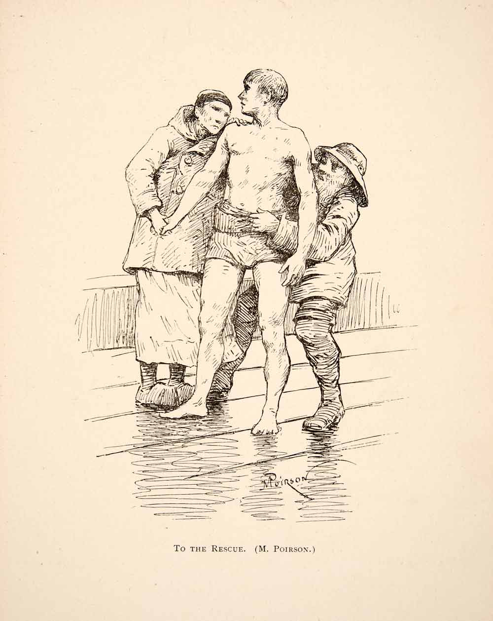 1883 Print To The Rescue Men Woman French Raincoat Bare Chested Maurice XAT4