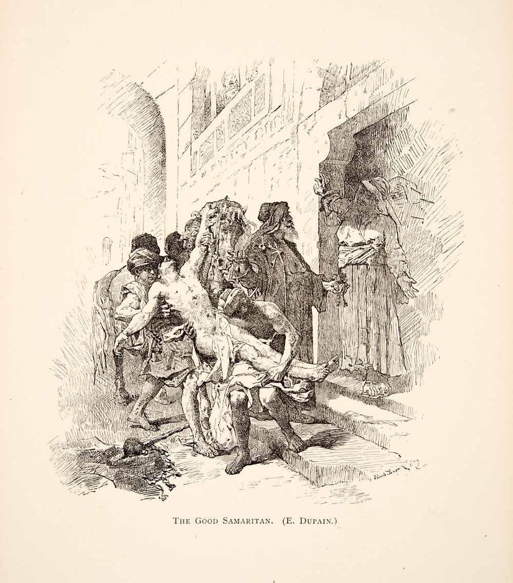 1883 Print Good Samaritan Biblical Parable Innkeeper Jericho Edmond Louis XAT4