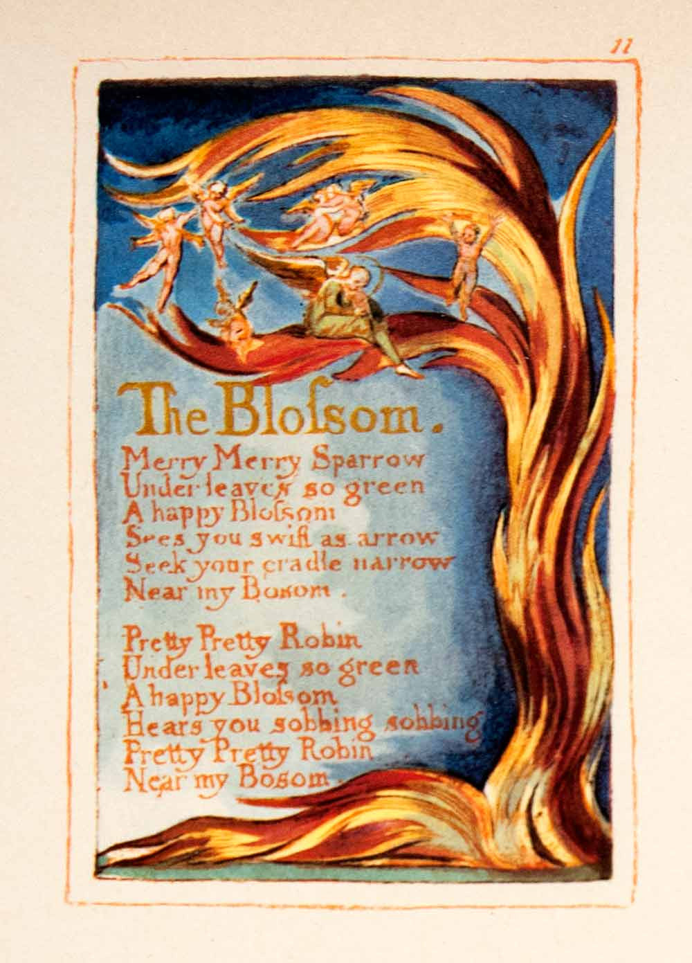 1964 Offset Lithograph William Blake Blossom Angel Fire Heaven Poetry XAT5
