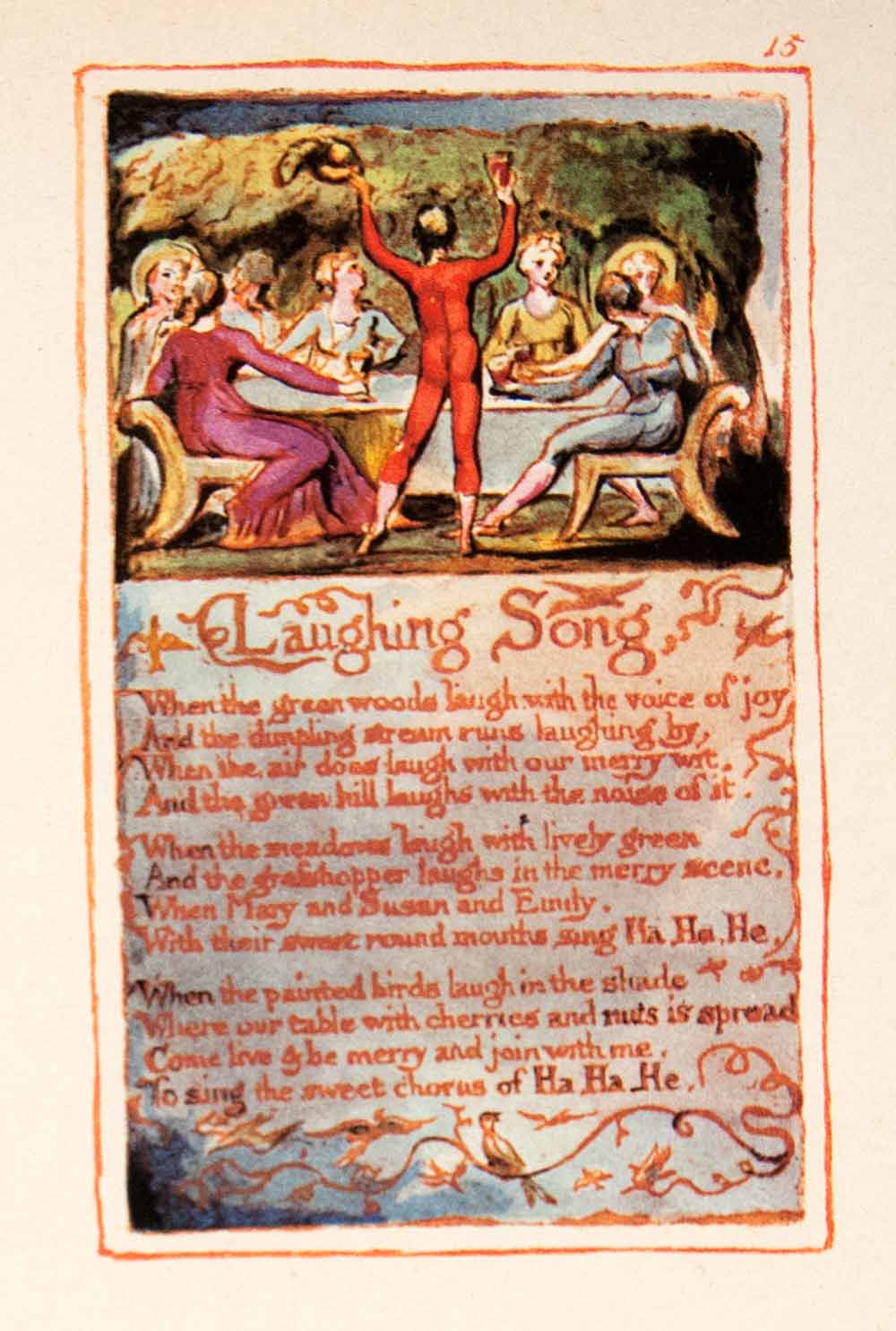 1964 Offset Lithograph William Blake Laughing Song Picnic Table Meal Joyous XAT5