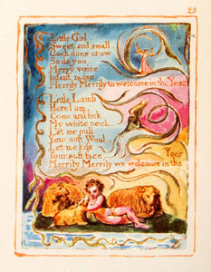 1964 Offset Lithograph William Blake Spring Sheep Child Design Poetry XAT5