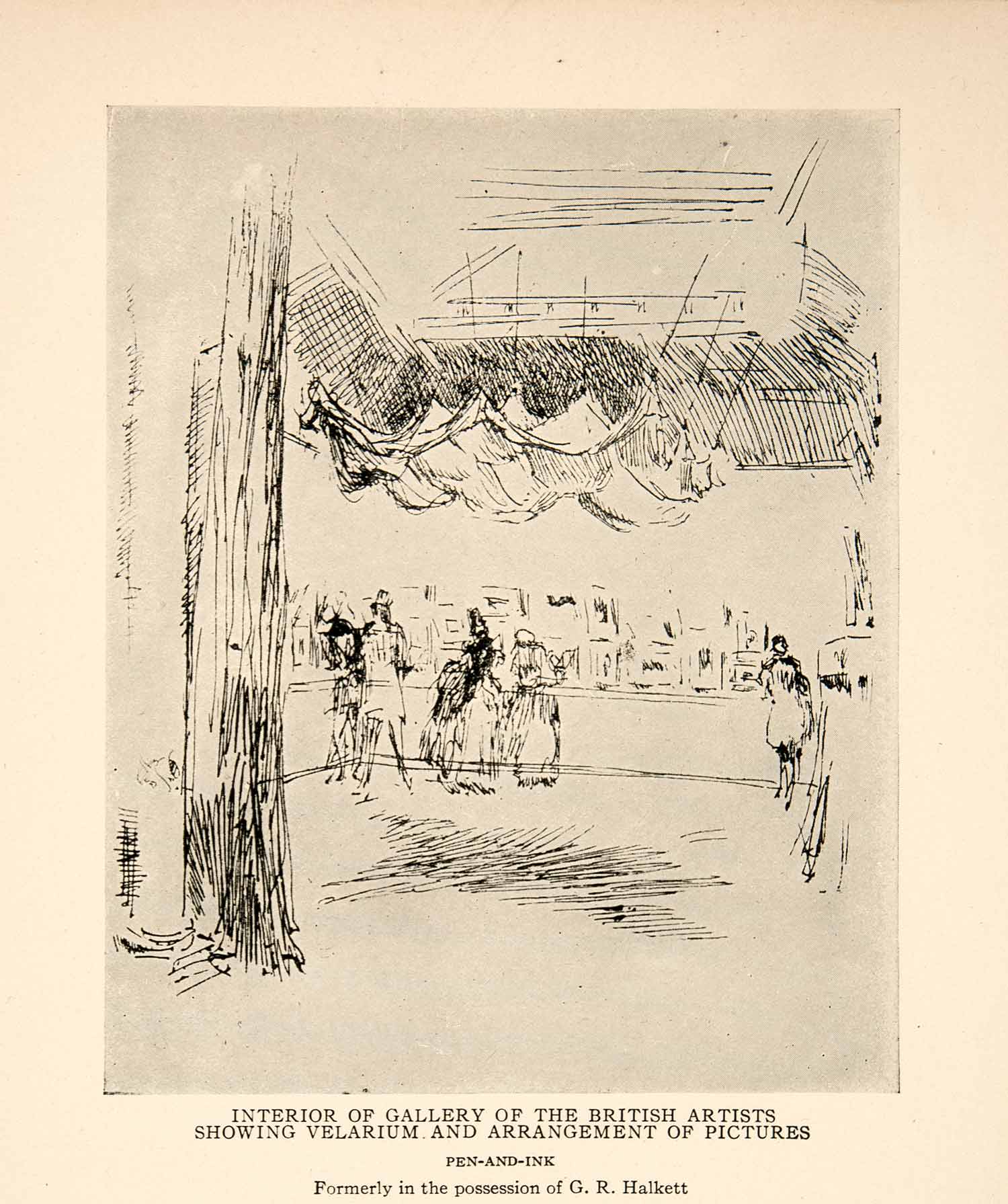1921 Print Interior Art Gallery British Artist Exhibition Velarium Crowd XAT6