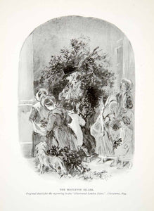 1906 Print Myles Birkett Foster Mistletoe Seller Merchant England Christmas XAT7