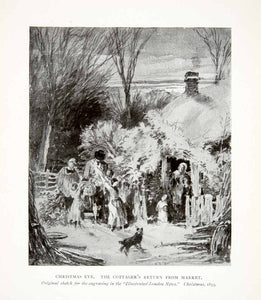 1906 Print Myles Birkett Foster Cottager Market Christmas Eve Dog England XAT7