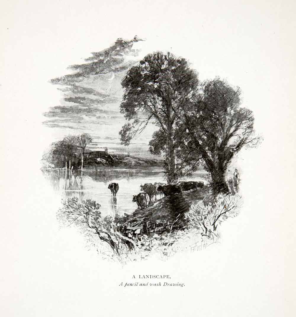 1906 Print Myles Birket Foster England Countryside Landscape Cows Cattle XAT7