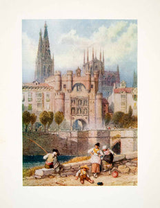 1906 Color Print Birket Foster Burgos Spain Arco Arch Santa Maria Cathedral XAT7