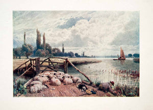 1906 Color Print Myles Birket Foster River Thames England Sailboat Bridge XAT7
