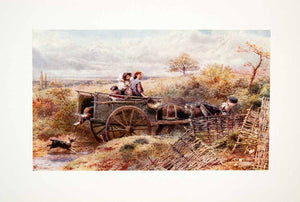 1906 Color Print Myles Birket Foster Family Market Dog Children Wagon Horse XAT7