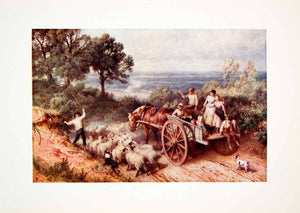 1906 Color Print Myles Birket Foster Children Sheep Shepherd Horse Wagon XAT7