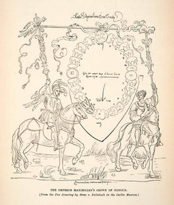 1882 Print Hans Von Kulmbach Albrecht Durer Emperor Maximilian Crown Honor XAT9