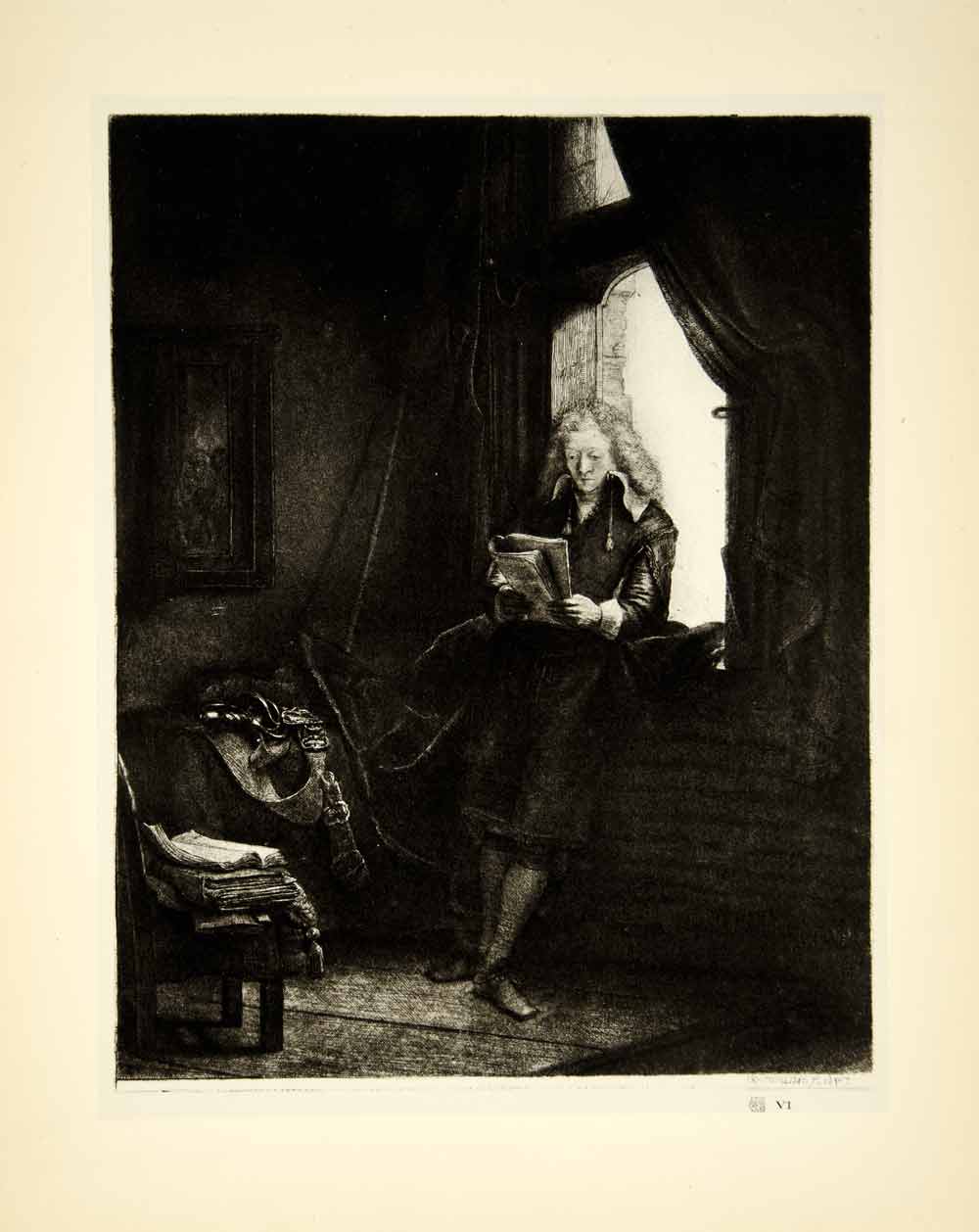 1929 Photogravure Rembrandt Jan Six Portrait Window Etching Dutch Golden XATA4