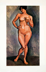 1969 Print Nu Debout De Face Stand Nude Cubism Woman Portrait Roger XAV5