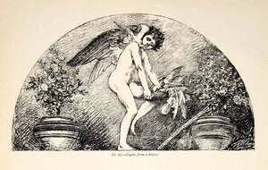 1884 Print Cupid Fresco Decorative Child Nude Wing Love Scene Frederick XAV7