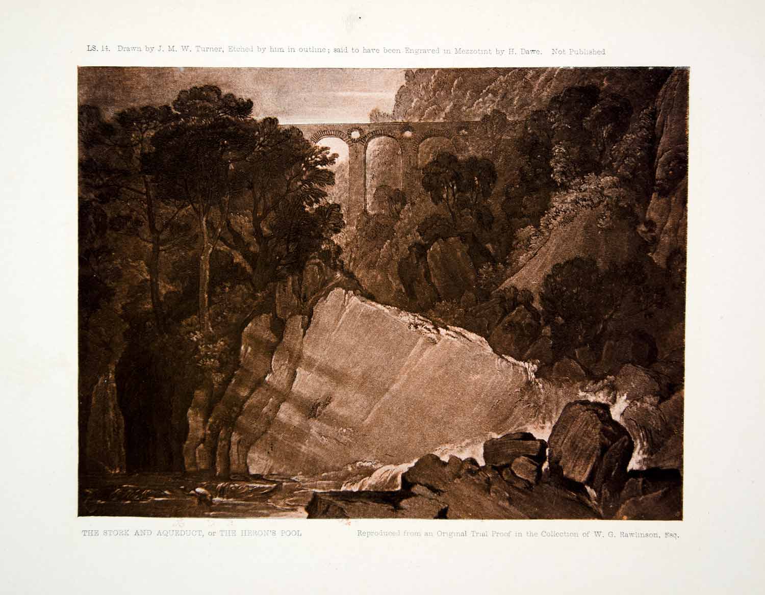 1903 Print Mallord William Turner Aqueduct Heron Pool Stork Waterfall River XAV9