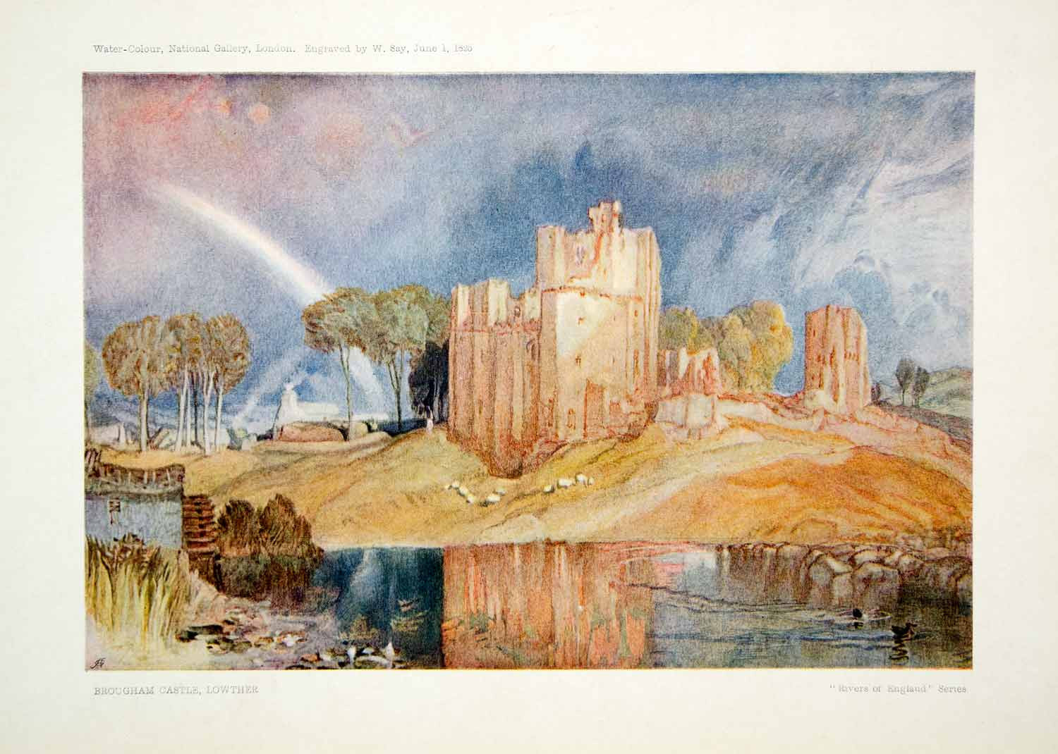 1903 Color Print Turner Brougham Castle Lowther River Penrith Cumbria XAV9 - Period Paper
