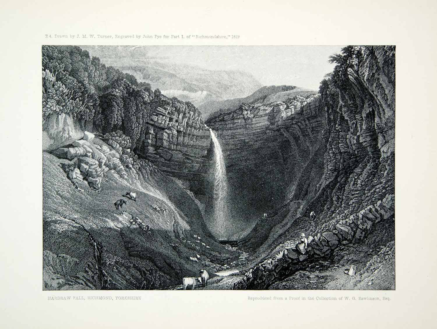 1903 Print William Turner Hardraw Force Waterfall Yorkshire Dales England XAV9 - Period Paper
