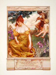 1906 Color Print James Clark Artwork Spring Sadness Purple Iris Flowers XAW1