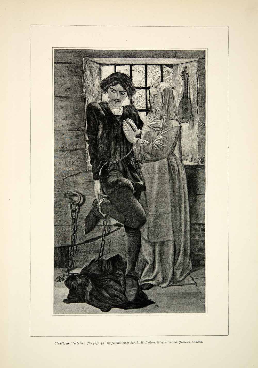1893 Print Claudio Isabella William Holman Hunt Portrait Shackles Lute XAW2
