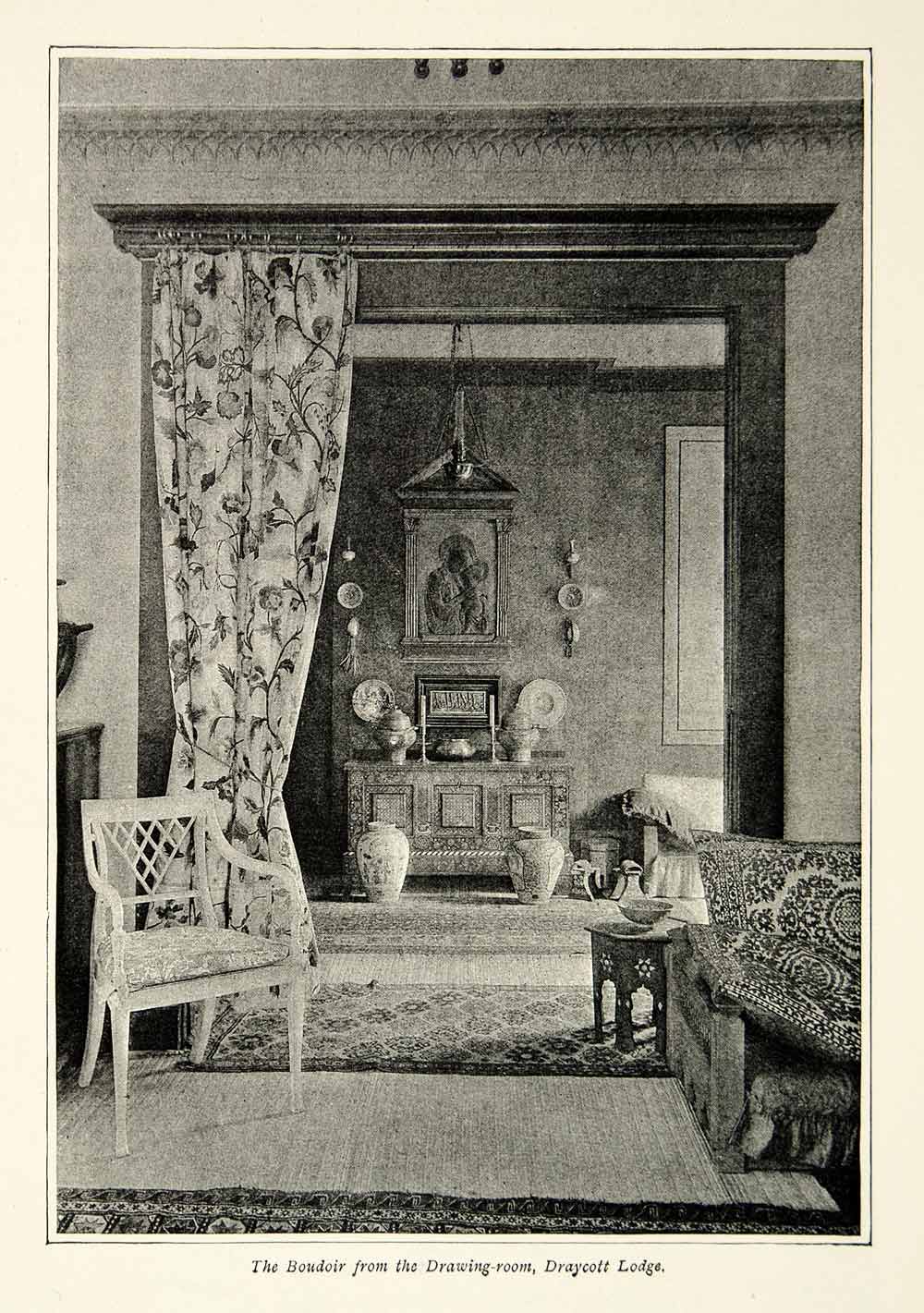 1893 Print Boudoir Drawing Room Draycott Lodge Fulham London William Holman XAW2