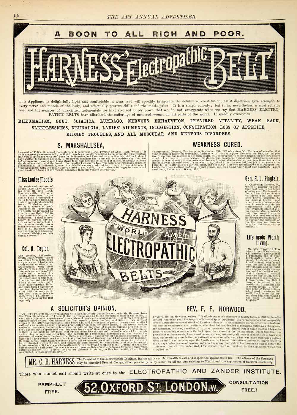 1893 Ad Harness Electropathic Belt Zander Institute Horwood Playfair XAW2