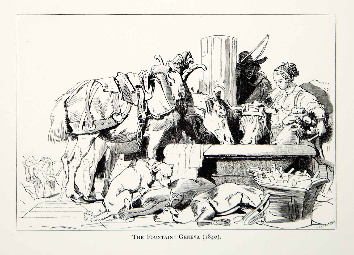 1877 Wood Engraving Edwin Landseer Animal Art Geneva Switzerland 1840 XAW4