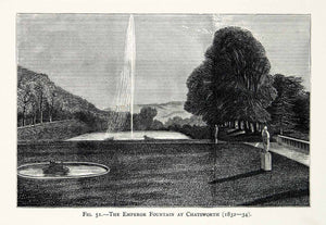 1877 Wood Engraving Edwin Landseer 1832 art Emperor Fountain Chatsworth XAW4