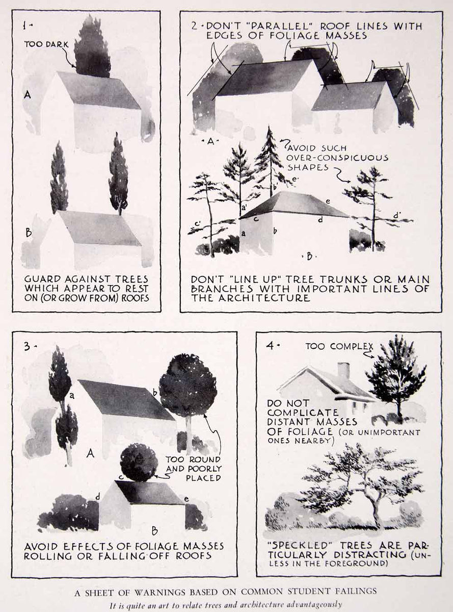 1943 Print Diagram Bad Faulty Tree Representations Building Foliage XA ...