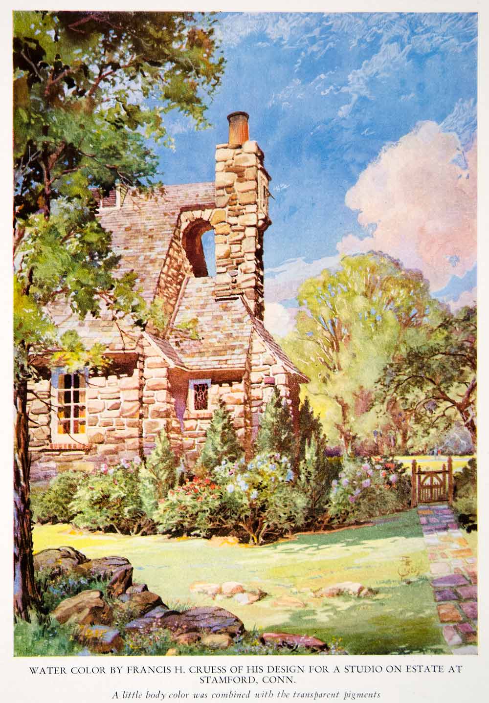1943 Color Print Studio Estate Stamford Connecticut Cottage Francis H XAW5