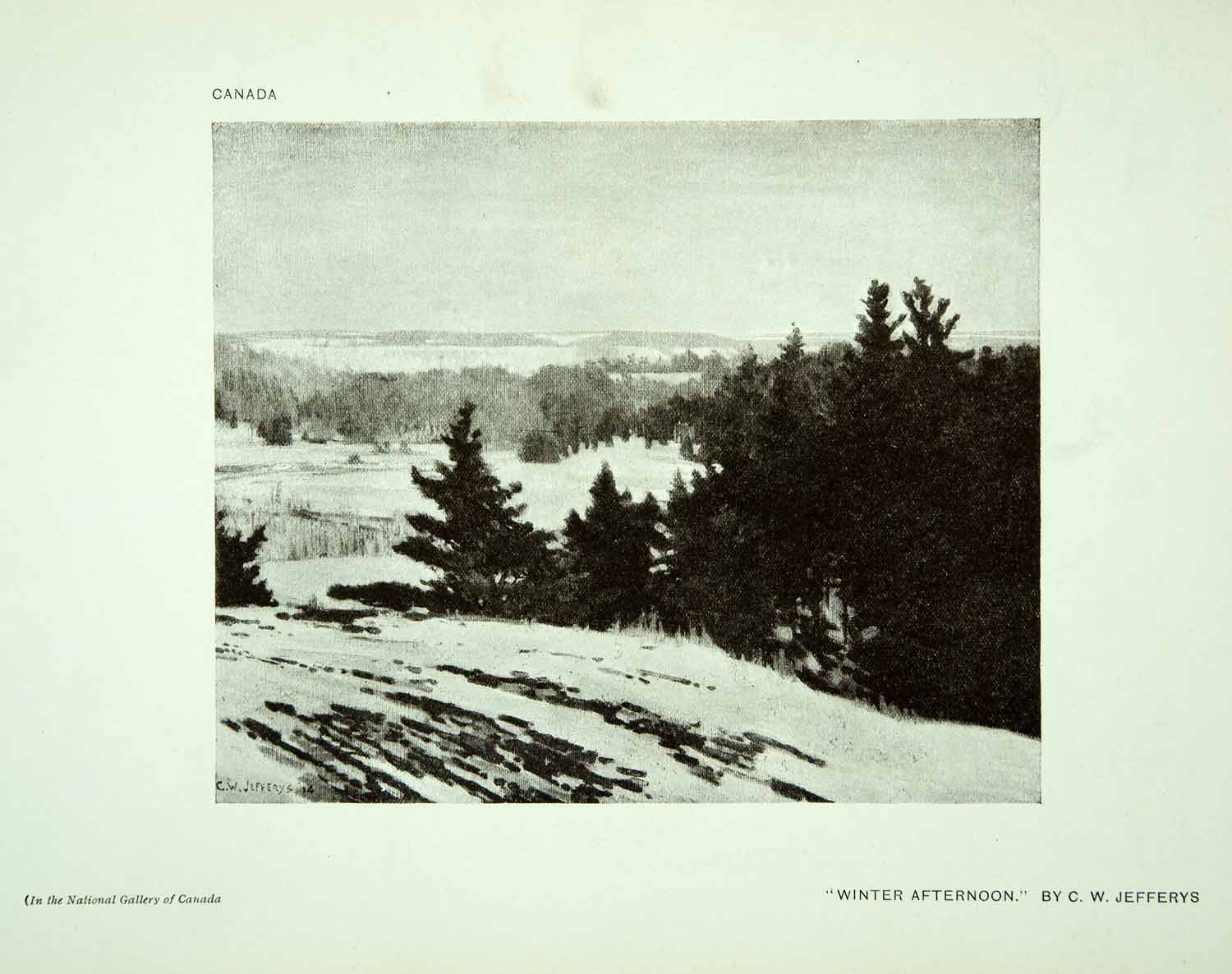 1917 Print Winter Afternoon Charles William Jefferys Landscape Snow Canada XAW7