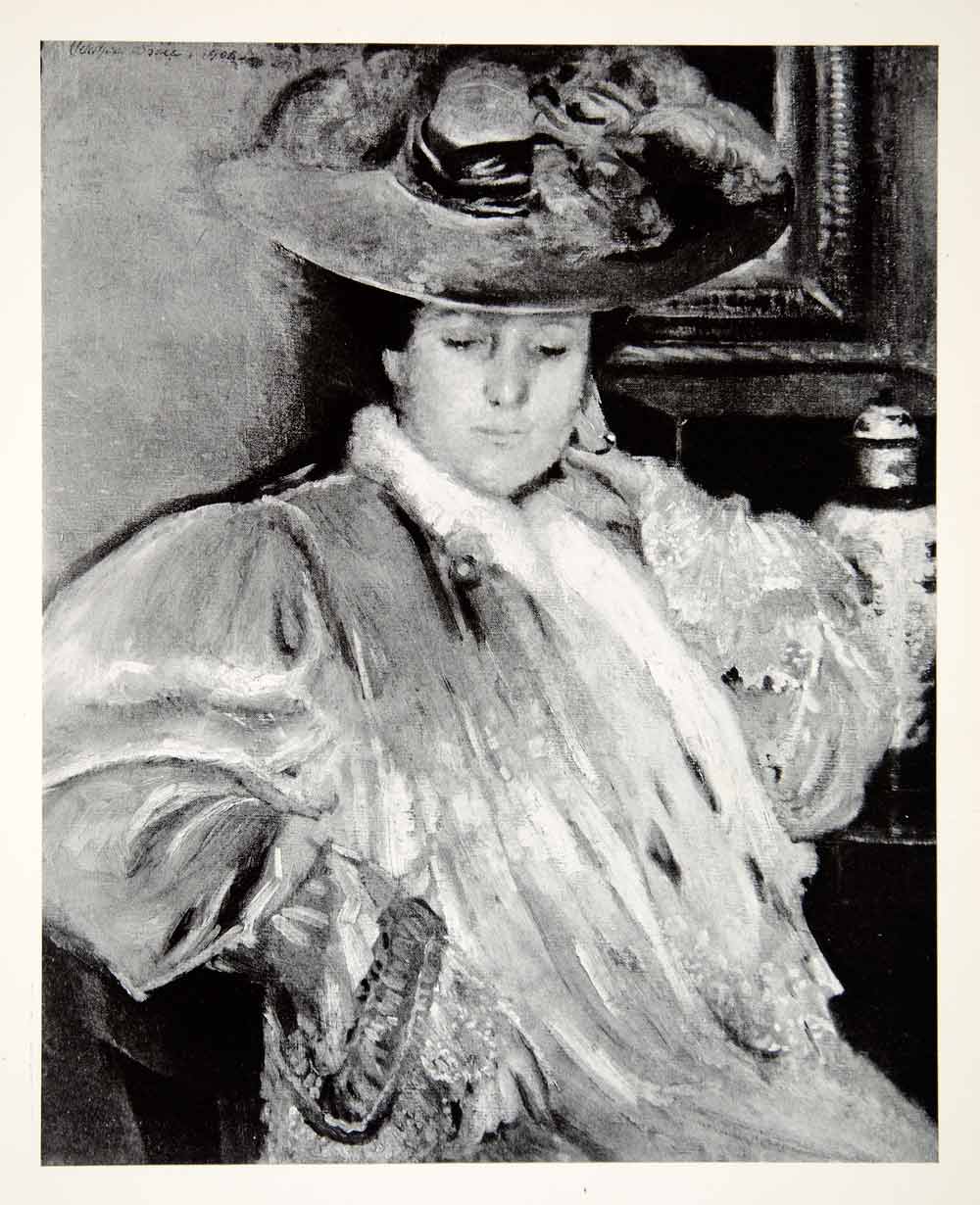 1937 Print Woman Gray Art Adolphe Borie Fashion Victorian Portrait Vase XAW8