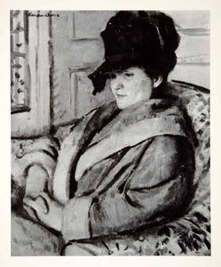 1937 Print Black Hat Art Adolphe Borie Woman Fashion Chair Indoors Portrait XAW8