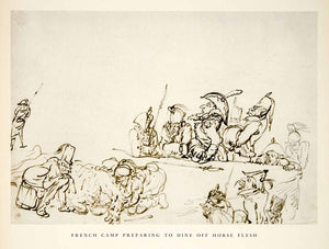 1947 Aquatone Print Thomas Rowlandson French Military Camp Dine Off Horse XAW9