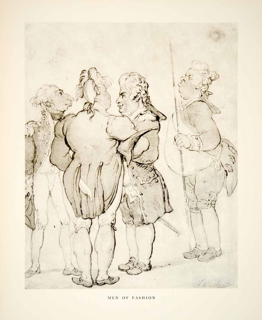 1947 Aquatone Print Thomas Rowlandson Men Fashion Smug Military Costume XAW9