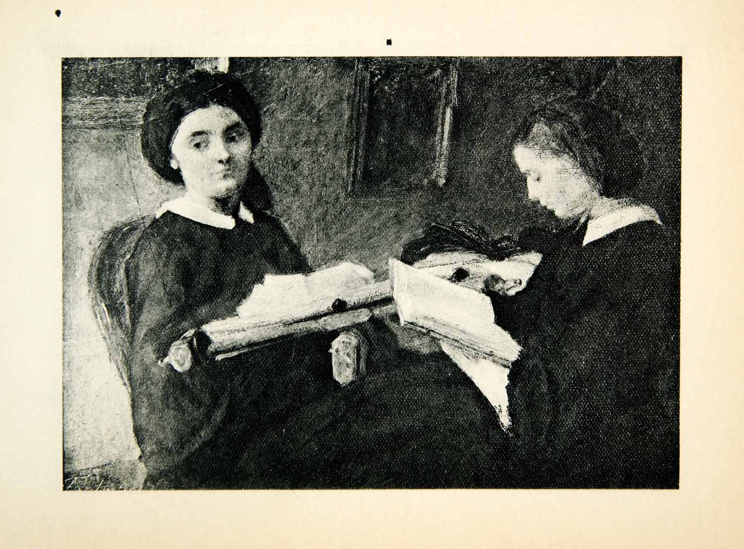 1927 Rotogravure Henri Fantin-Latour Two Women Embroidering Reading Solemn XAX6