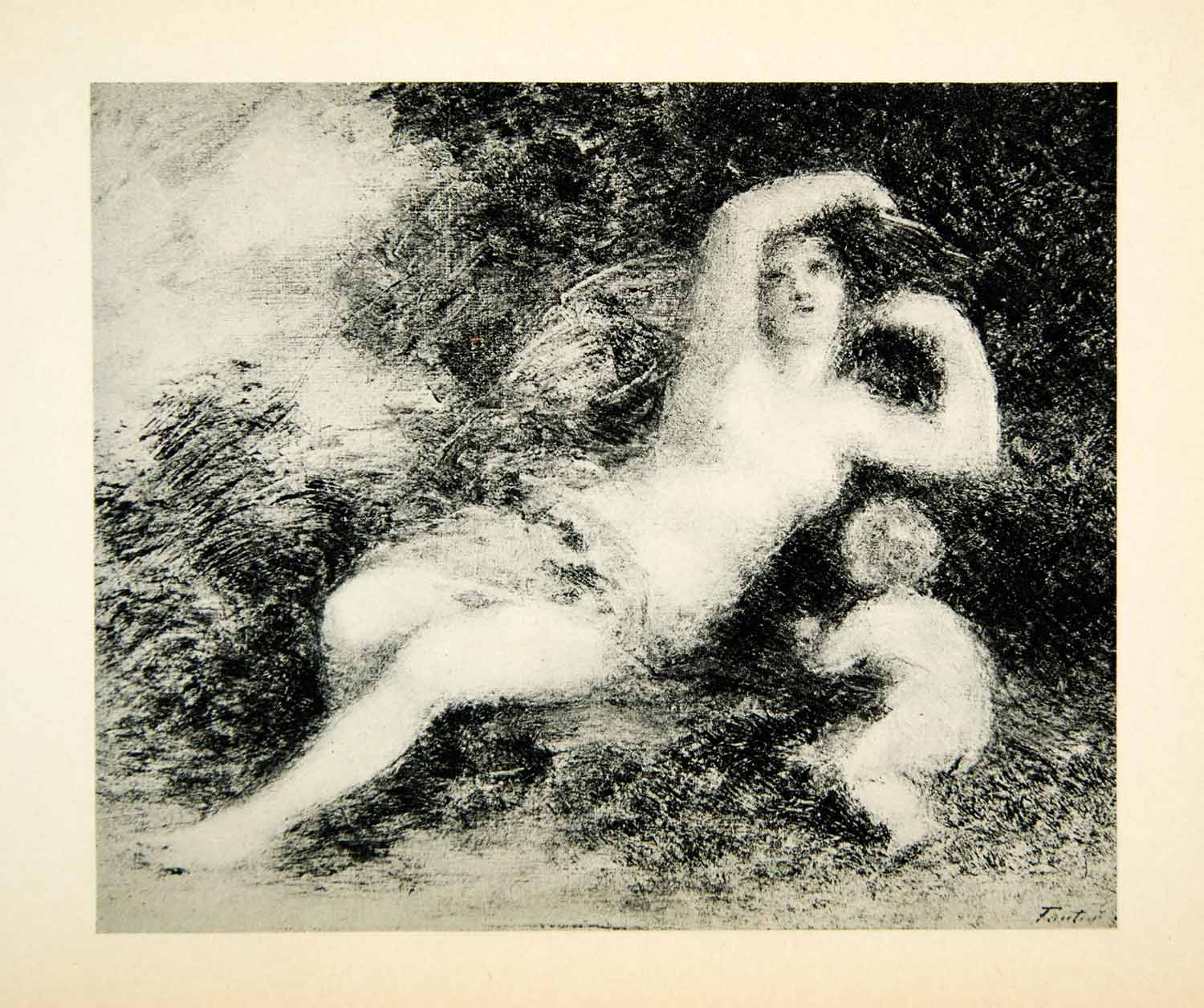 1927 Rotogravure Nymph Cupid Henri Fantin-Latour Nude Laying Reclining Boy XAX6