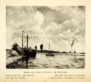 1925 Rotogravure River Oise Pontoise France Ship Harbor Camille Pissarro XAX7