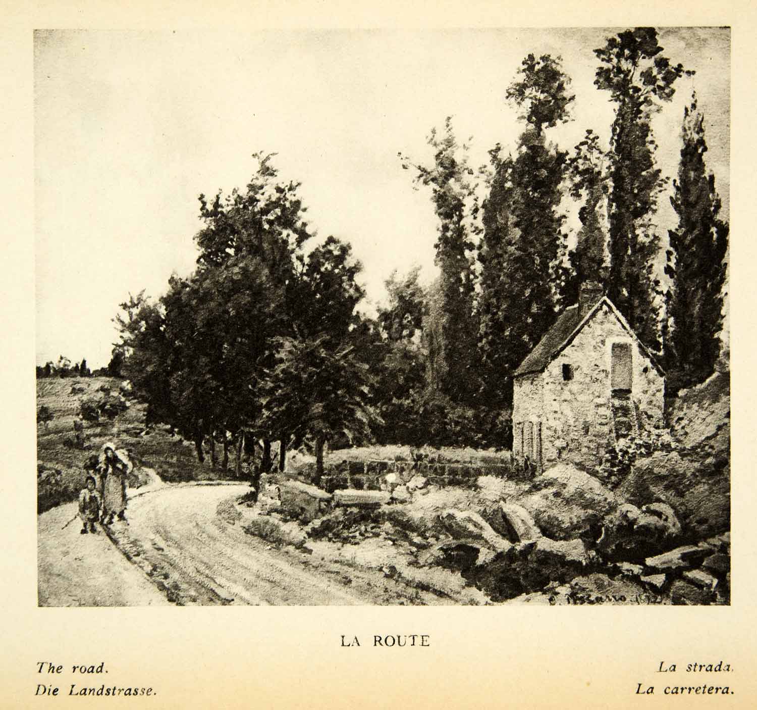 1925 Rotogravure Rural France Country Road Camille Pissarro Impressionism XAX7