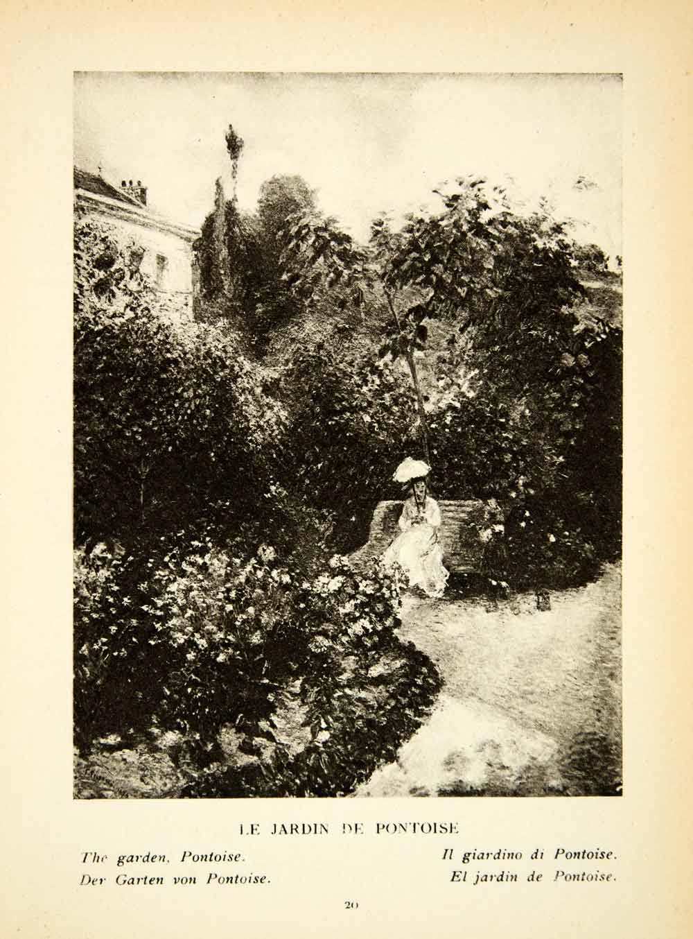 1925 Rotogravure Pontoise France Garden Parasol C. Pissarro Impressionism XAX7