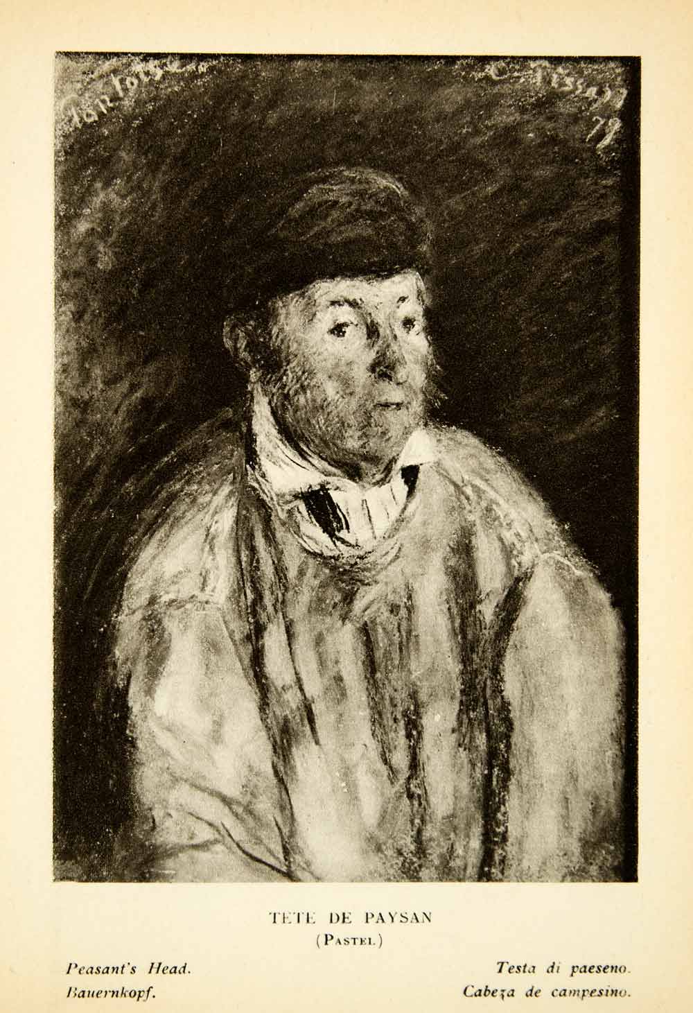 1925 Rotogravure Camille Pissarro Impressionism Art Portrait Peasant Man XAX7