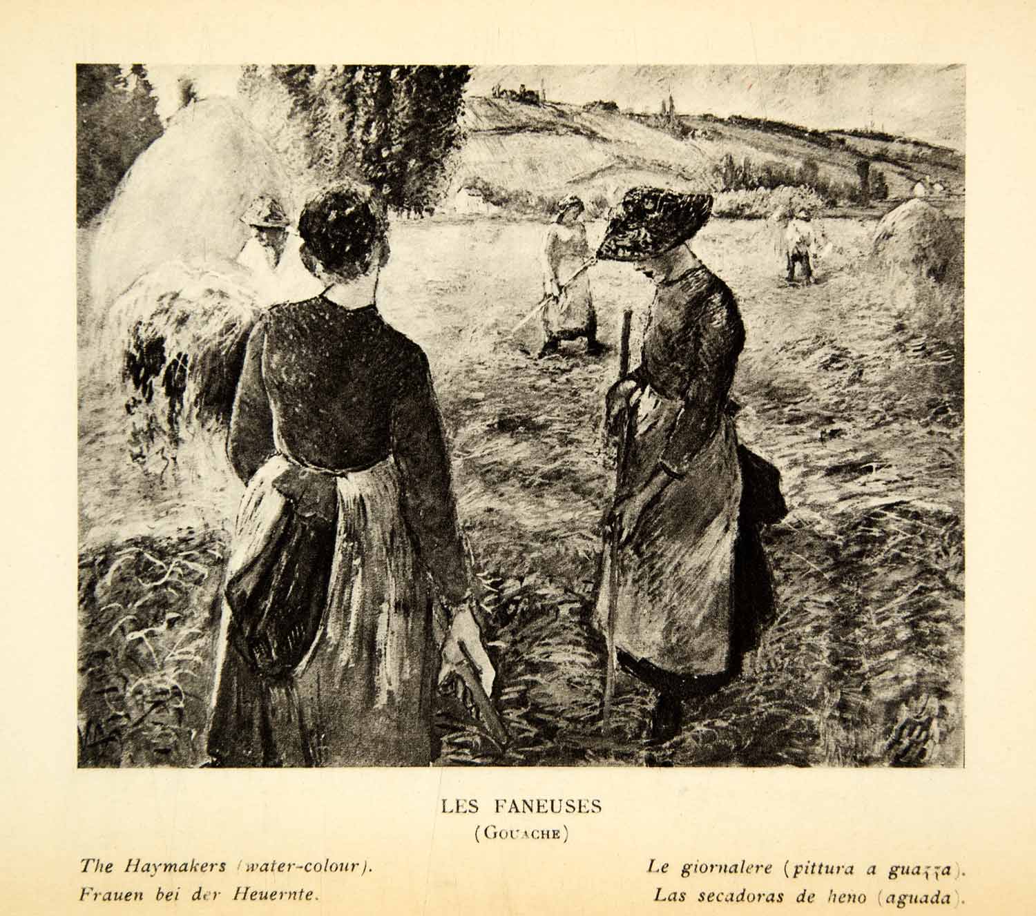 1925 Rotogravure Camille Pissarro Impressionism Art Agriculture Hay Farmers XAX7