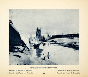 1924 Rotogravure Entree Port Touville Entrance France Sailboat Boys Claude XAX9