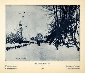 1924 Rotogravure Paysage d'Hiver Winter Landscape Snow Pathway Road Claude XAX9