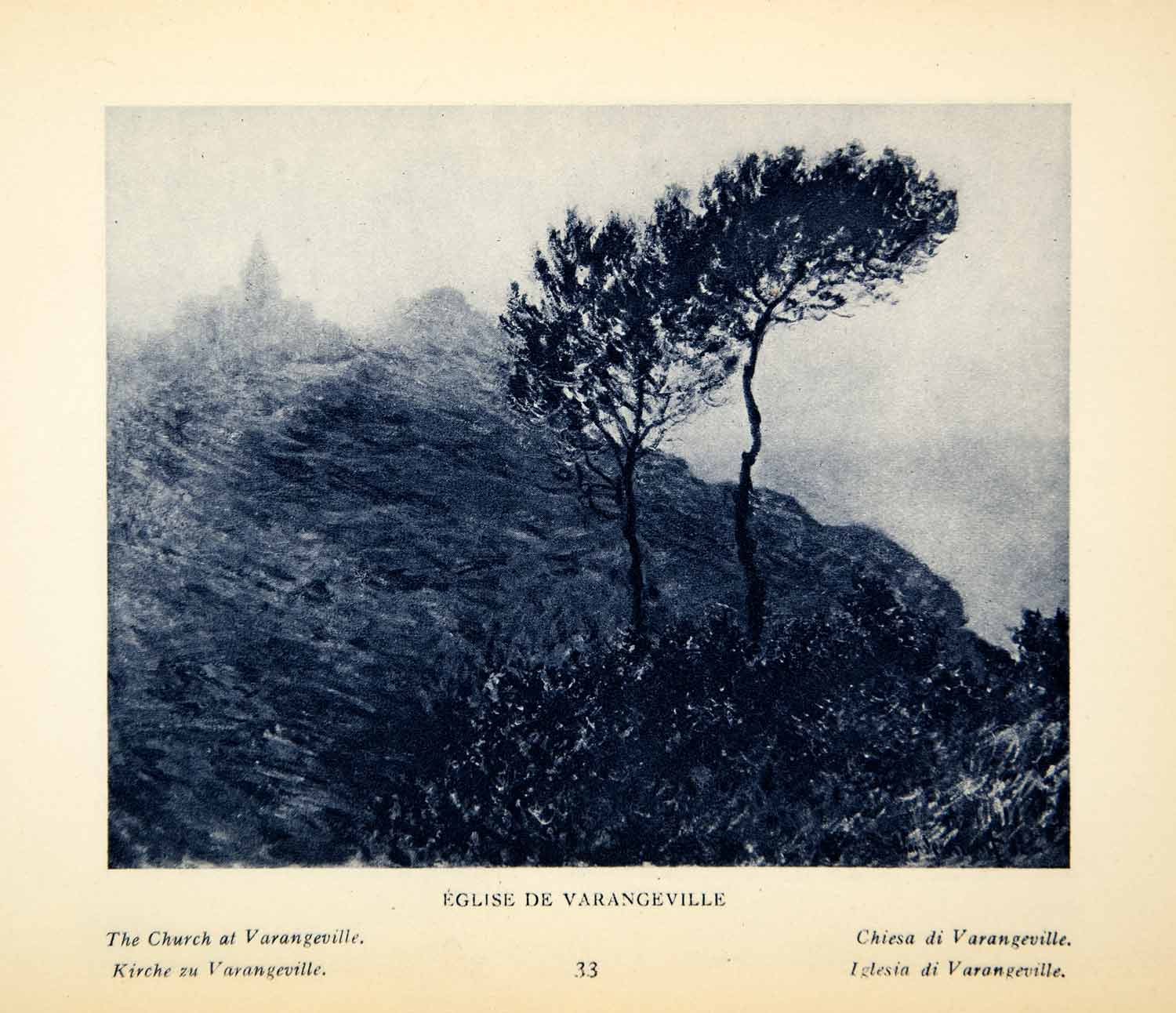 1924 Rotogravure Eglise Church Varangeville France Landscape Tree Claude XAX9