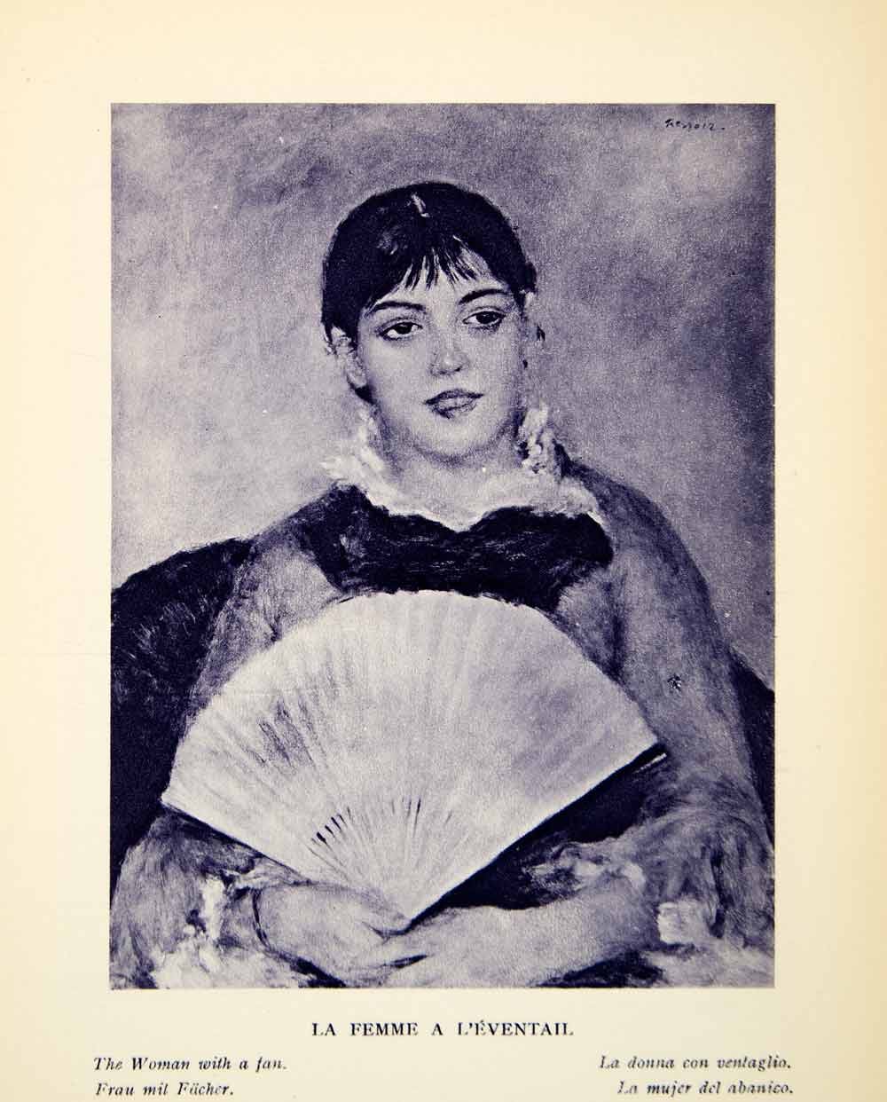 1924 Rotogravure Portrait Costume Pierre-Auguste Renoir Woman Fan Femme La XAY1